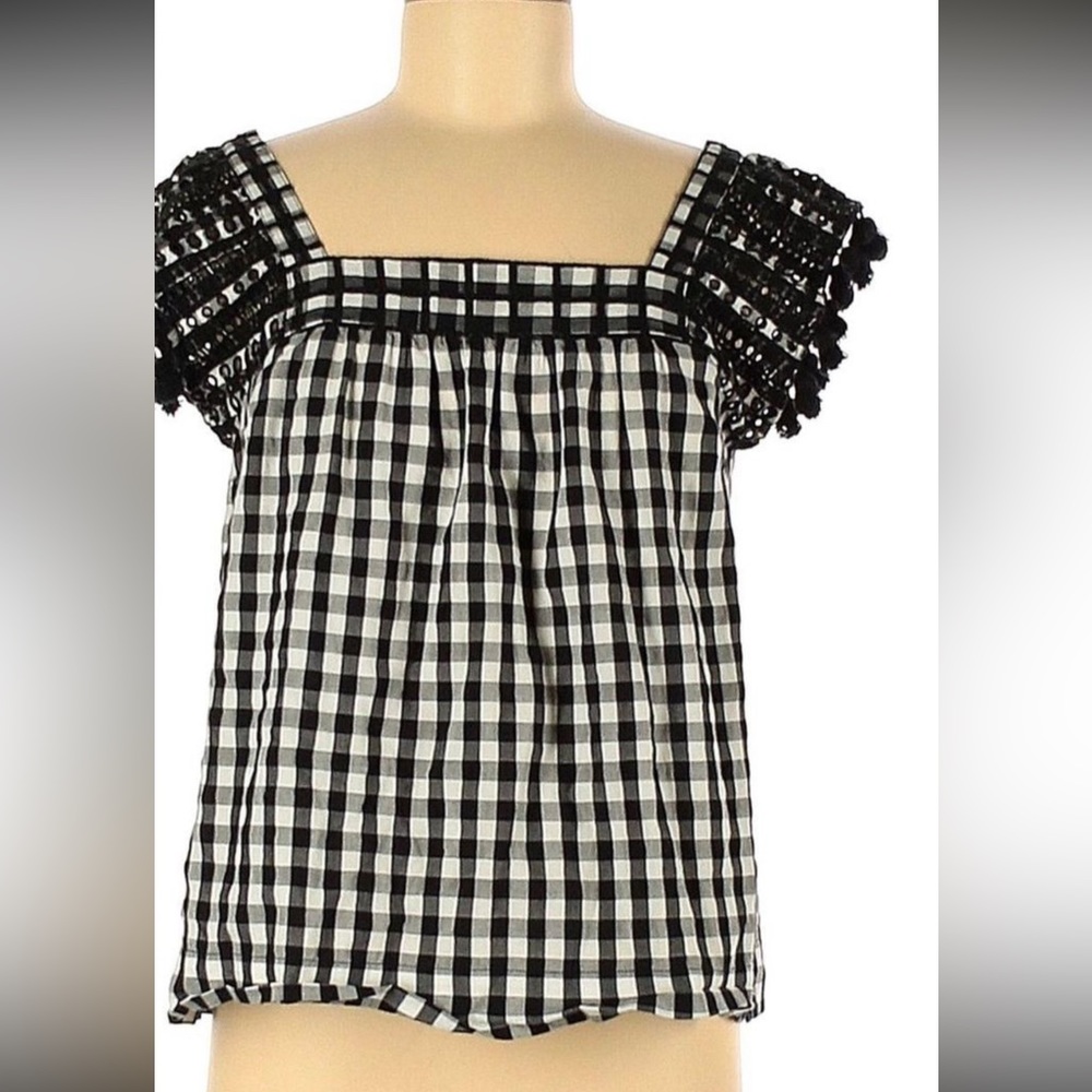 J crew gingham tassel blouse